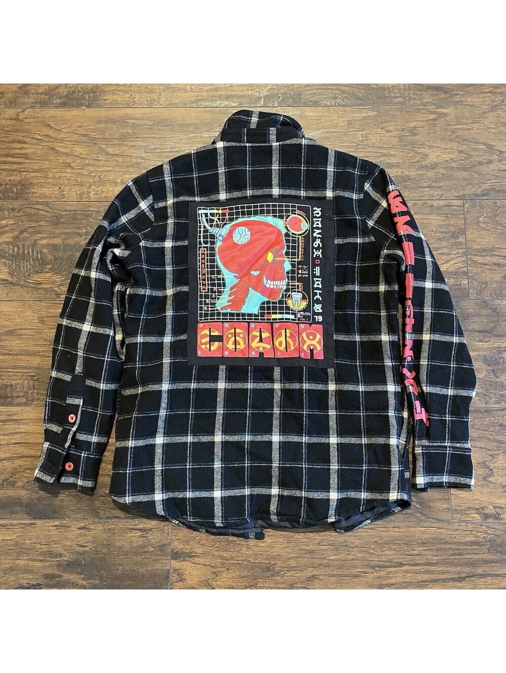 Logic COADM Shirt Mens Small Black Plaid Flannel Skull Tour Lined Button Up